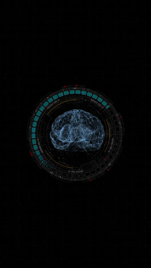Motion graphic of Blue digital robot brain logo and circle futuristic HUD elemen 動画素材 328240204