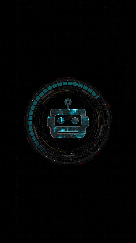 Motion graphic of Blue digital robot head logo and circle futuristic HUD element Vídeos de archivo 328240221