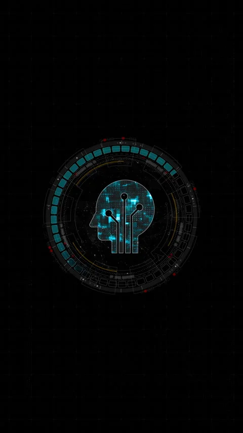 Motion graphic of Blue digital robot head logo and circle futuristic HUD element Vídeos de archivo 328240248