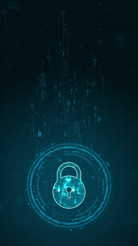 Motion graphic of Blue digital security key logo and circle futuristic HUD eleme Stockbeeldmateriaal 313854642