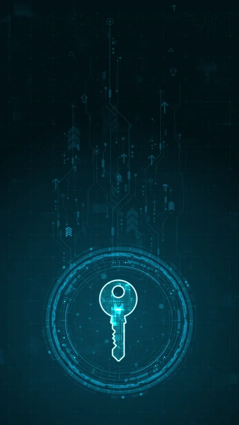 Motion graphic of Blue digital security key logo and circle futuristic HUD eleme Stock Footage 313854643