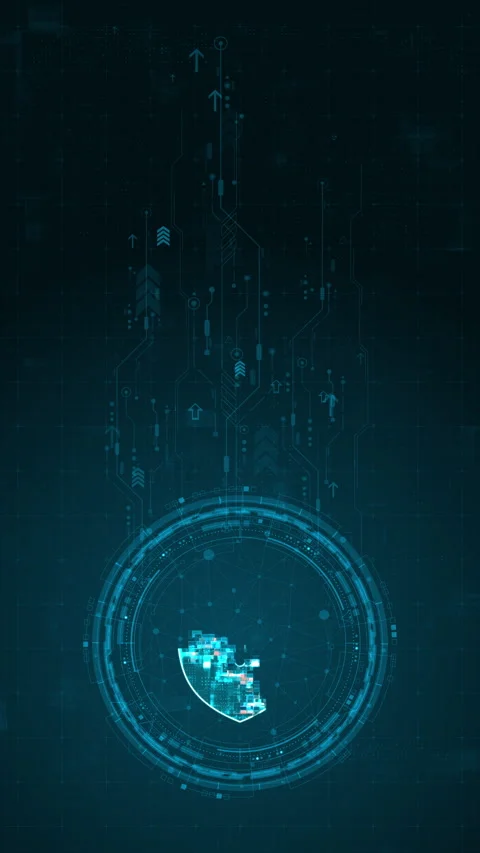 Motion graphic of Blue digital security shield logo and circle futuristic HUD el Stock Footage 313855687