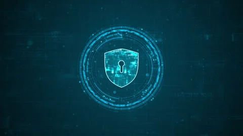 Motion graphic of Blue digital security shield logo and circle futuristic HUD el Stock Footage 318338437