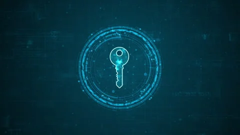 Motion graphic of Blue digital security key logo and circle futuristic HUD eleme Stock Footage 318338452