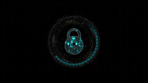 Motion graphic of Blue digital security key logo and circle futuristic HUD eleme Stock Footage 323256094