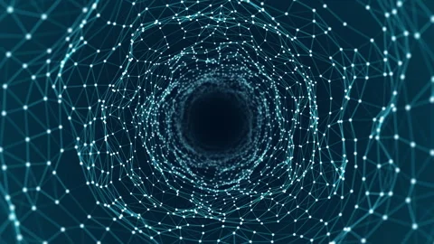 Motion graphic of Blue dot and line mesh connection tunnel with polygonal techno Stock Footage 312753736