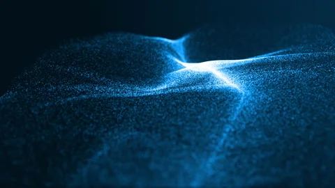 Motion graphic of Blue lighting particle wave levitation abstract background Stock Footage 141901005