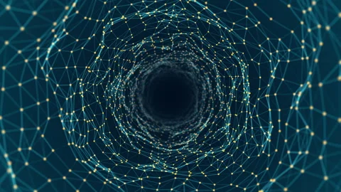 Motion graphic of Blue orange dot and line mesh connection tunnel with polygonal Stock Footage 312753734