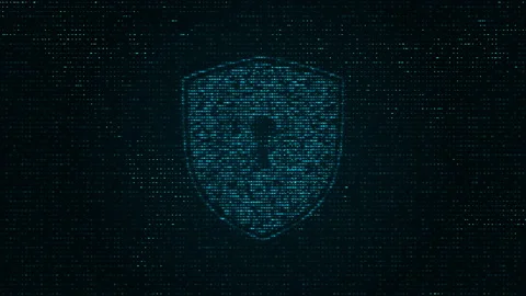 Motion graphic of Blue particle security shield on particle abstract background Stock Footage 149044561