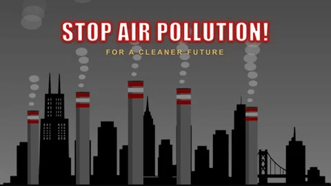 Motion graphic calling for air pollution prevention in city. 4K Stock Footage 341694054