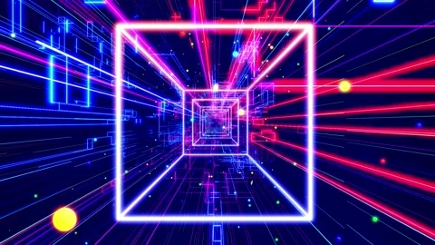 Motion graphic, camera fly in art space or tunnel with neon light. Modern motion Stock-Footage 166975306