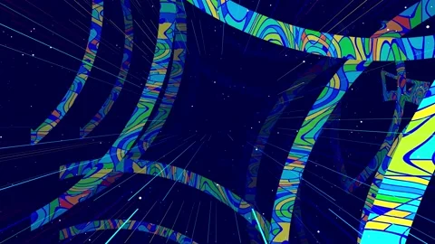 Motion graphic, camera fly in art space, multilayer structure with pattern, glow Stock Footage 201218891