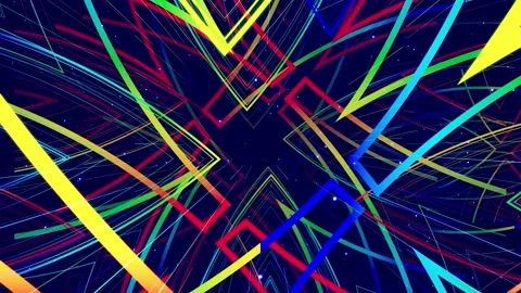 Motion graphic, camera fly in art space, multilayer structure with pattern, glow Stock Footage 223236788