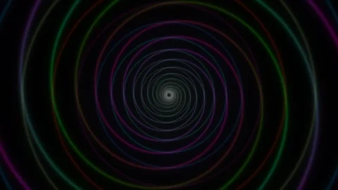 Motion graphic of colorful spiral patterns in dark Stock Footage 338011709