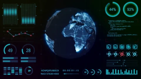 Motion graphic of Dashboard data report with blue polygon on earth rotation Stock Footage
