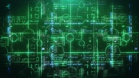 Motion Graphic of  Data Matrix Simulation with Futuristic HUD Screen Видео 344028615