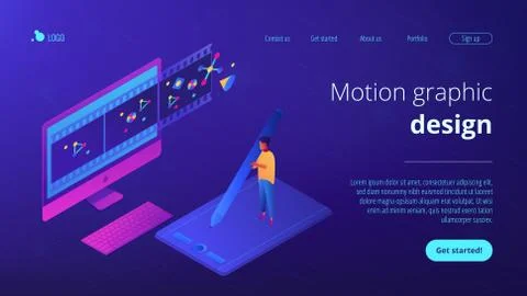 Motion graphic design isometric 3D landing page. Stock Illustration