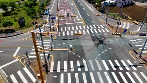 Motion graphic of a drone looking at an intersection Stock-Footage 283516411