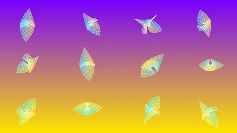 Motion graphic featuring an array of geometric, wireframe-style Stock-Footage 338206707
