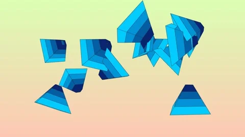 Motion graphic featuring a collection of stylized, multi-layered blue pyramid Vidéo 339045324