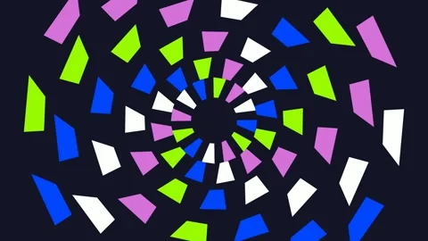 Motion graphic featuring a dynamic spiral of multi-colored geometric Stock Footage 337970593