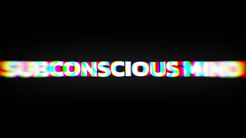 A motion graphic featuring the text subconscious mind with a stylized chromatic Stock Footage 337898476