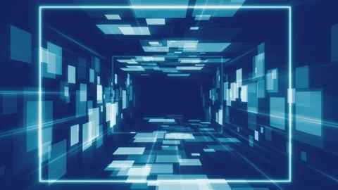 Motion graphic flying in a blue Technologic digital sci-fi tunnel 4k background 스톡 동영상 214308853
