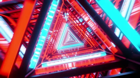 Motion graphic of flying into rotation triangle digital tunnel Stock Footage 175308196