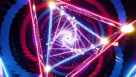 Motion graphic of flying into rotation triangle digital tunnel. Infinitely Stock Footage 192404023