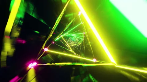 Motion graphic of flying into rotation triangle digital tunnel. Infinitely Stock Footage 193712123