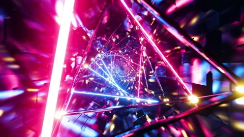 Motion graphic of flying into rotation triangle digital tunnel. Infinitely Stock Footage 194732150
