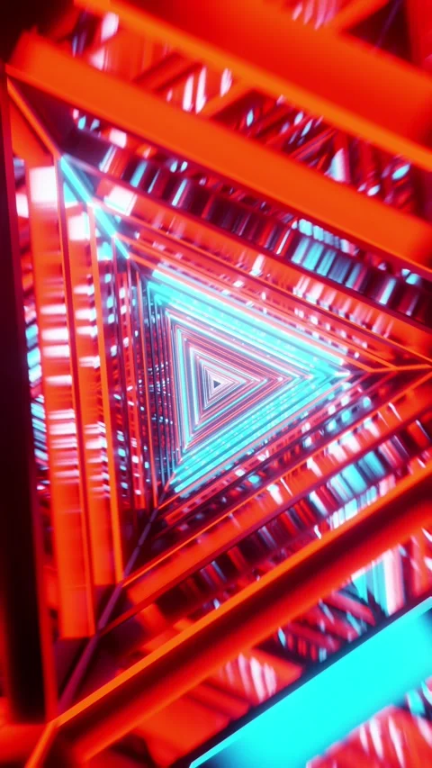 Motion graphic of flying into rotation triangle digital tunnel. Vertical lo.. Stock Footage 226369141