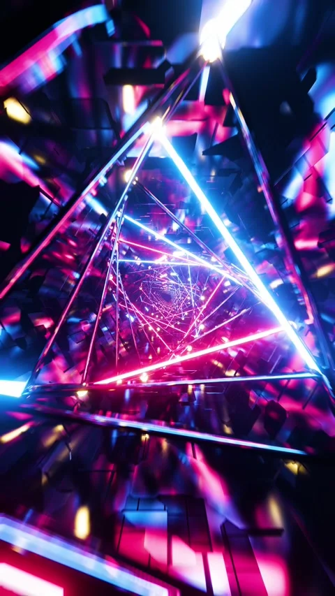 Motion graphic of flying into rotation triangle digital tunnel. Vertical lo.. Stock Footage 226369725