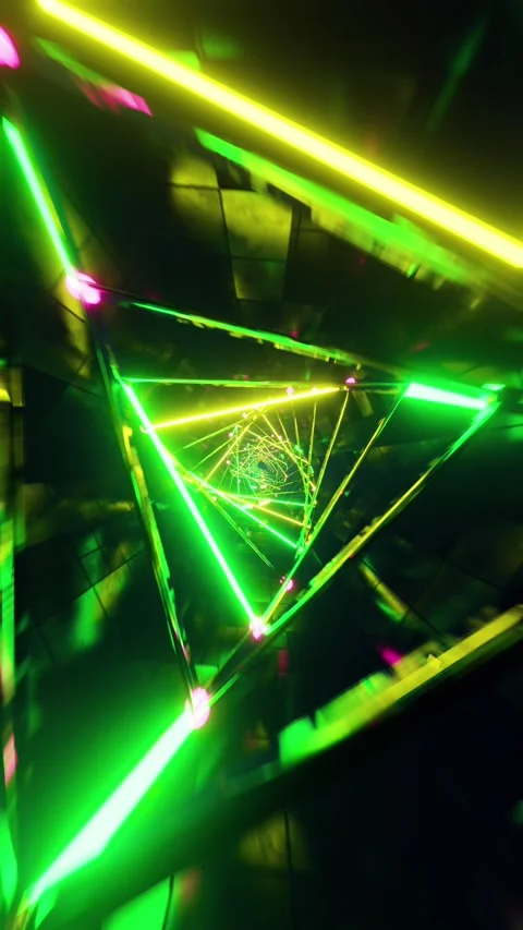 Motion graphic of flying into rotation triangle digital tunnel. Vertical lo.. Stock Footage 228025799