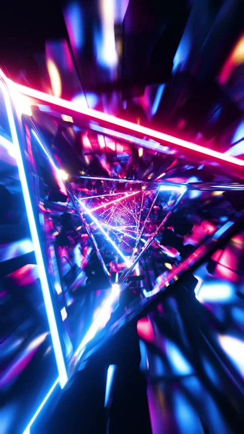 Motion graphic of flying into rotation triangle digital tunnel. Vertical lo.. Stock Footage 229459749