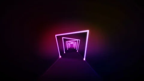 Motion Graphic , Loop clips square glowing lines, tunnel, neon lights Stock Footage 99286065