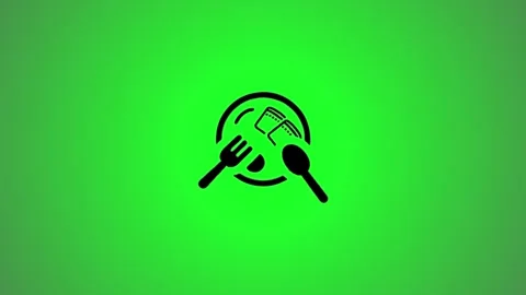A motion graphic of a plate with food, fork, and spoon on a green screen, r.. Stock Footage 346491025
