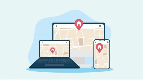 Motion graphic of responsive design showing map location across multiple de.. Stock Footage 334544580