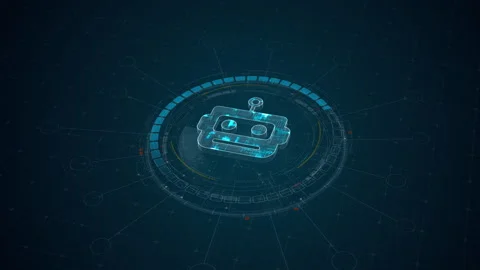 Motion graphic of robot automation technology glowing on a futuristic HUD platfo Vídeo Stock 335062957