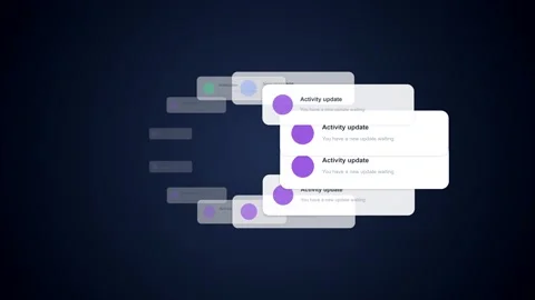 Motion graphic of rotating notification popups against dark background Vídeo Stock 347397473