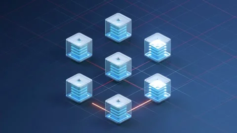 A motion graphic showing a blockchain network connecting servers with NFT t.. Stock-Footage 332317920