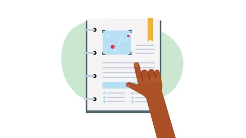A motion graphic showing a hand interacting with a document featuring stati.. Stock Footage 334525298