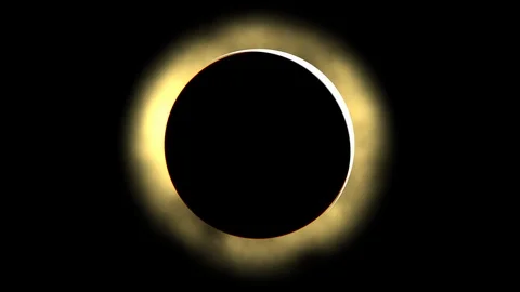 Motion graphic: total solar eclipse of the sun, dark silhouette of moon Stock Footage 127574089