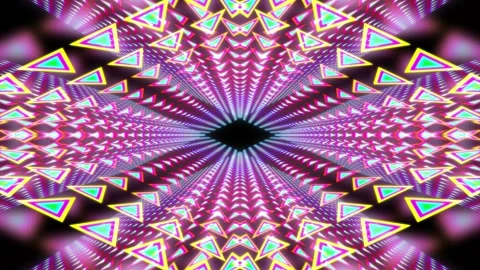 A motion graphic of triangle shaped objects with a bright neon glow inside a Stock Footage 303765497
