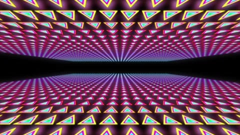 A motion graphic of triangle shaped objects with a bright neon glow inside a Stock Footage 303766048