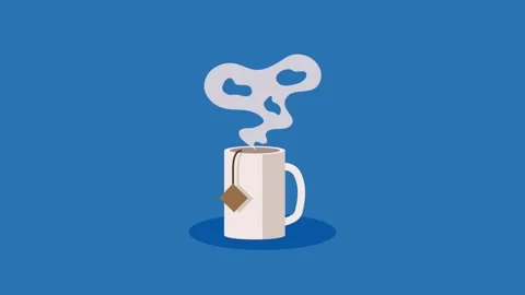A motion graphic video displaying a steaming hot cup of tea with a tea bag .. Vídeo Stock 333721682