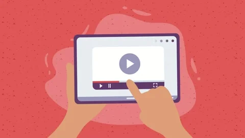 A motion graphic video of hands interacting with a tablet showing a video p.. Stock Footage 333722522