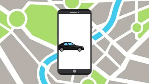 A motion graphic video of a smartphone displaying a map and a car, symboliz.. Stock Footage 339047542