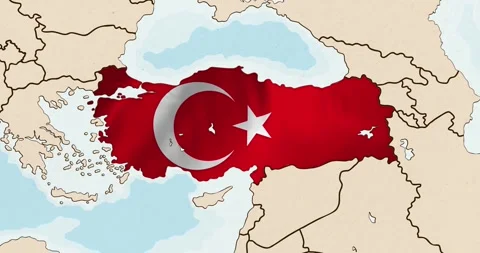 Motion graphic video of the turkey flag waving inside the country on a world map Stock Footage 339033419