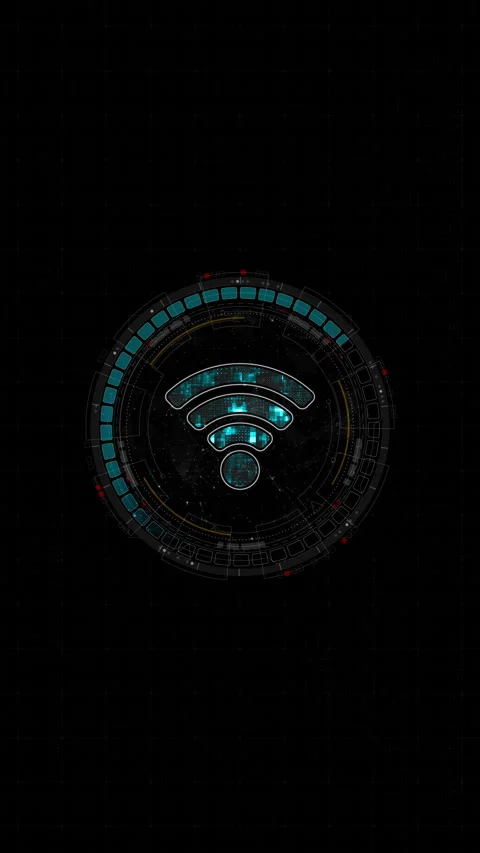 Motion graphic of WIFI wireless network HUD interface with rotating circular sig Stock Footage 333452787